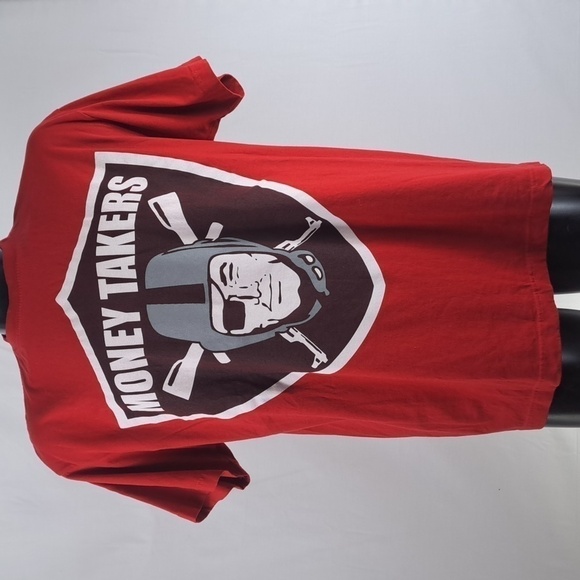 Money Takers Raiders & AKS logo men's large big print red & black t-shirt - Picture 1 of 4
